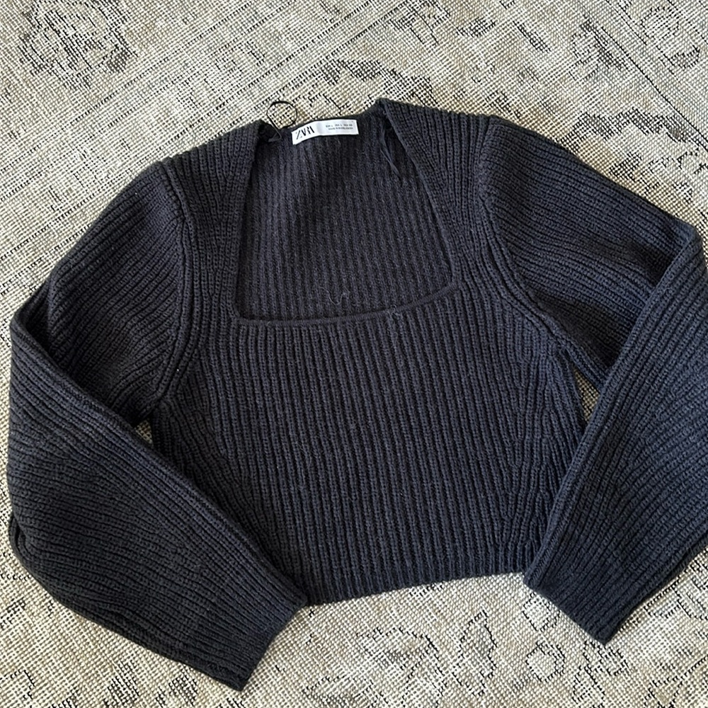 Zara cropped grey ribbed sweater